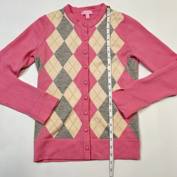 Lilly Pulitzer Merino Wool Pink Argyle Cardigan Sweater Women's Size Small - Picture 7 of 12